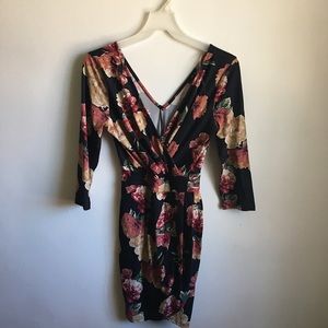 IRIS Flower Long Sleeve Black Dress